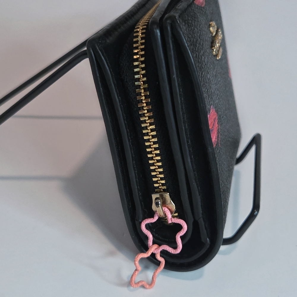 Coach Lips Print Black Canvas & Leather Snap Wallet C3324 - Picture 4 of 8